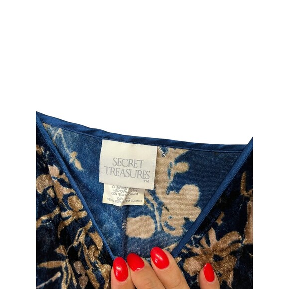 Vintage 90s Secret Treasures Women's Blue Velvet Floral Nightgown Babydoll Large - Picture 4 of 8